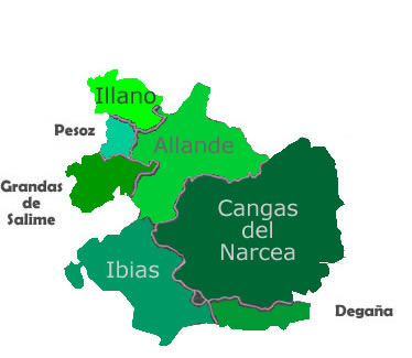 Mapa de la zona de producción del Vino de la Tierra de Cangas